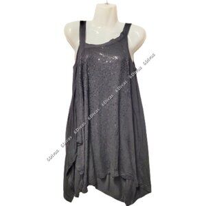 SHIMMERING black sequin asymmetrical flowing tunic top size S size M- NWOT